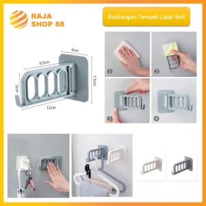 Gantungan Hanger Lipat 4 Lubang Gantungan Baju Dinding Tempel Hook 4 Slot