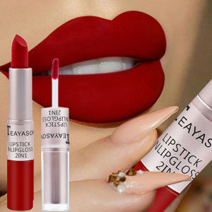 HBESTY 1Pc Long Lasting Velvet Matte Lipstick Double Head Lip Gloss Non-stick Cup Lip Gloss Waterproof 2 in 1 Matte Red Lipstick Makeup