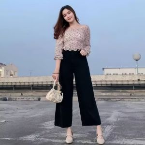 COD Celana Jeans Wanita Terbaru - Korean Style Celana Panjang Highwaist Kulot Jeans Wanita - Straight Jeans - J23 Double Button 2 Kancing