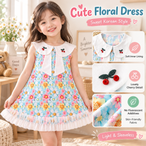AILEBE Kids Dresses Sleeveless Flower Rainbow Print Korean Style Cute Dress Lining Summer Spring Autumn Pambahay OOTD Pang Gala Panglakad Daily Wear Cute Colorful Print Kids Dress
