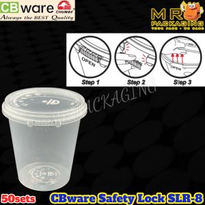 CB SLR 8oz Safety Lock Round Container With Lid [ 50sets± ] 200 ml Disposable Plastic Box - CBware Chunbe ware - Plastik Bulat Bekas Seal 8 oz SLR8 - Bekas Kaya Cup Dadih Puding
