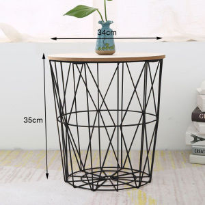 ตะกร้าผ้าเหล็ก หรูหรา สไตล์นอร์ดิก ตะกร้าใส่ผ้าพรีเมี่ยม ใช้ในครัวเรือน หรูหรา ศิลปะเหล็กตะกร้าเสื้อผ้า พร้อมฝาไม้