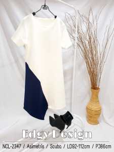 NCL 2347 Asimetris Dress Grosir 86 premium scuba import tebal  adem