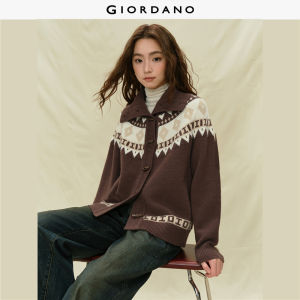 Giordano Women Ethnic jacquard toggle buttons cardigan Free Shipping 18355716