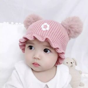 CamtelClothing Kupluk Pom pom Renda kupluk Rajut/Kupluk anak bayi perempuan umur 1 bulan - 3 tahun
