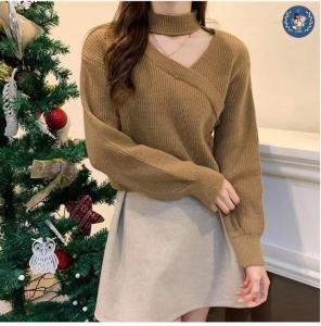 💥[A229] Áo len thun nữ Montoghi dệt kim ĐẮP CHÉO có VÒNG CỔ tay dài hàng Quảng Châu sang trọng - L2M