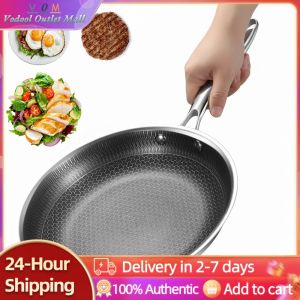 304 Stainless Steel Non-Stick Frying Pan with Handle Honeycomb Surface Suitable for Steak and Fried Egg
