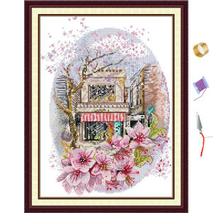 Cross Stitch Complete Set Cherry Blossom Snow Scene Printed Unprinted Aida Fabric Canvas 11CT 14CT Needlework Handmade Embroidery Home Room Decor