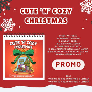Cute And Cozy Christmas Coloring Book - Buku Mewarnai Tema Natal Untuk Anak Dan Dewasa Kertas Super Tebal