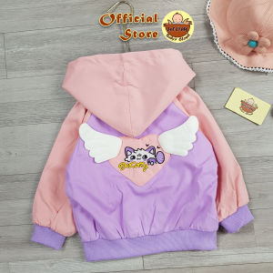 [HỎA TỐC] Áo khoác chống nắng cho bé gái 8-24Kg 2 lớp mũ trùm đầu họa tiết thêu mèo phối đôi cánh dễ thương Urombaby