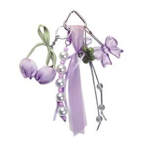 Lovely Ribbon Bowknot Keychain Flower Key Holder Stylish Purse Embellishment Bag Pendant Suitable for Various Occasion