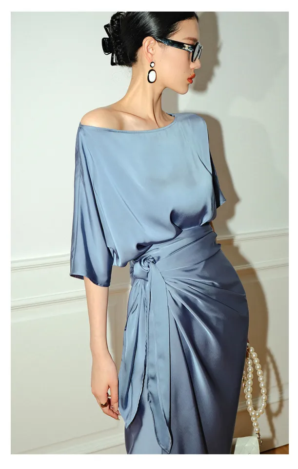 Shoulder sleeves Lace-up and slip dress plain casual