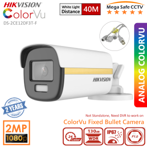 HikVision ColorVu 2MP 4in1 Outdoor Analog Bullet CCTV Camera Colored Night Vision 40m Supplement Light IP67 Weatherproof Home Security Camera cctv camera for house (DS-2CE12DF3T-F)