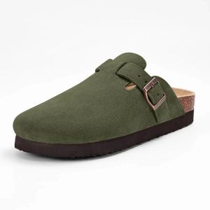 Comwarm Fashion Mens Suede Mules Slippers New Women Clogs Cork Insole Sandals With Arch Support Outdoor Beach Slides Home Shoes