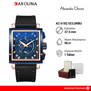 Jam Tangan Pria Alexandre Christie Chronograph AC 6182 GCLURBU Blue Dial Black Leather Strap