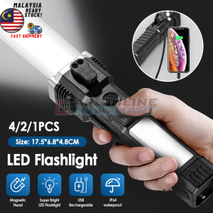 Super LED Powerful Flashlight USB Rechargeable Torch Light 4 Mode + Work Lamp Lampu Suluh Camping Hiking with Power Bank