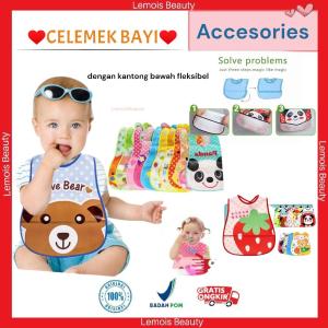 LemoisBeauty - Celemek Bayi Balita Makan Bahan Plastik Tebal Berbagai Motif