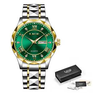 LIGE Fashion Mens Watch Leather Multi functional Luminous Waterproof Original Quartz Casual Watch