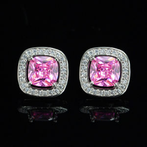 SEQUITO Simple Style Women Square Stud Earrings Silver Plating Paved Rectangle Purple Pink White CZ Zirconia Stone Fashion Ear Jewelry for Daily Wear SE709