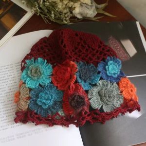 Topi Rajut Wanita Korea Kupluk Rajut Wanita Topi Rajut Handmade Topi Rajutan Flower Woolen Hat