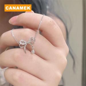 【CANAMEK】 Fashion Double Layered Bowknot Pendant Necklace For Women Girls Elegant Versatile Necklace Clavicular Chain Jewelry Accessories