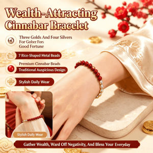 Chinese Zodiac Seven Grains of Cinnabar Bracelet Seven Grain Rice Bead Bracelet Traditional Lucky Jewelry Beaded Wrist Accessory 朱砂七粒米手链