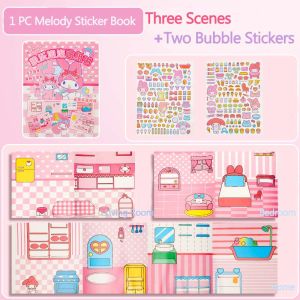 DIY Dress Up Sanrio Kuromi Melody Quiet Book Cartoon Cubic Bubble Sticker Toy Book For Girls Gifts