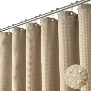 LUXERY Solid Color Shower Curtain Waffle Weave Mildew-Proof Shading Curtain with Hooks Partition Curtain Bathroom Supply