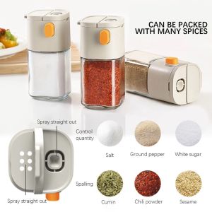180ml Multi-Functional Quantitative Seasoning Pot Press-Type Glass Seasoning Bottle Kitchen Salt Jar Spice & Pepper S