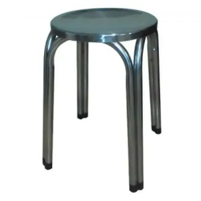 Kursi Stainless Steel Tebal Bangku Tunggu Bulat Baso Kokoh Kursi Cafe Restoran 47CM