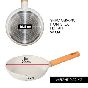 Fukuro Shiro Ceramic Non Stick Fry Pan 20cm 24cm 26cm Rhitz Ceramond Coating PTFE PFAS PFOA Free Coating 25mm Thick Base Wood Grain Handle Induction Ceramic Gas Electric Hob Compatible Easy to Clean Even Heat Frying Pan for Daily Cooking
