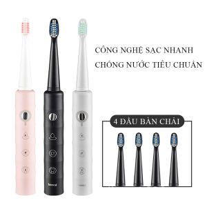 Bàn chải đánh răng điện Sonic thông minh bản cao cấp chống thấm nước toàn thân làm sạch 6 cấp độ sử dụng sạc USB Tặng kèm 3 đầu bàn chải cao cấp Bảo hành 2 năm lỗi đổi mới trong 7 ngày