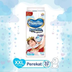 MamyPoko Royal Soft Tape Diapers XXL 32pcs | Extra Dry Japan Quality Baby Diaper | Leak Protection | Gentle Tape Fit for Active Babies | Presko Softness