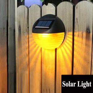 FREE+LED 2LED Solar Fence Light/Round Warm Lighting Effect Decorative Lamp/waterproof solar garden light/Door Wall Step Light/outdoor LED solar lamp