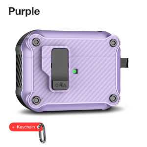 Sanptoch Carbon Fiber Lock Clip Airpods Case For Airpods 4 / Pro 2 / 3rd / 2 / 1 Armor Protective Casing Shockproof Rugged Full Cover With Keychain
