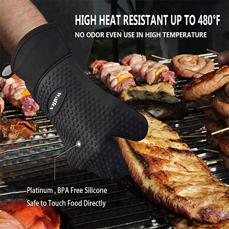 Walfos Long Silicone Kitchen Gloves-BBQ Grill Gloves Heat