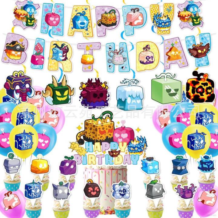 RA Blox Fruits theme kids birthday party decorations banner cake topper ...