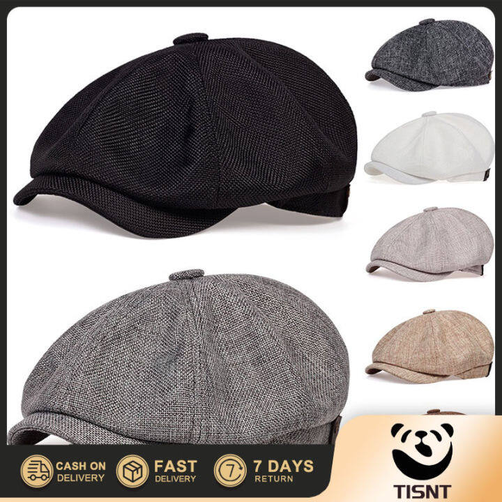 New vintage Beret herringbone fashion men's linen flat hat news hat ...