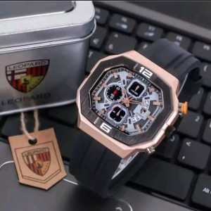 Jam tangan Pria Leopard 8824 tanggal aktif chrono off tali karet/rubber analog original