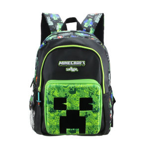 childrens schoolbag boys dazzling black Minecraft shoulder backpack Coolie is afraid student study bag bag 16 inches