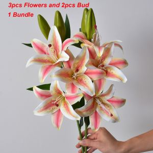 NALANILI with 3pcs Flowers and 2pcs Bud Artificial Lily Flower 67cm 6 Colors Fake Flowers High Qualty Living Room Decoration Home Decoration