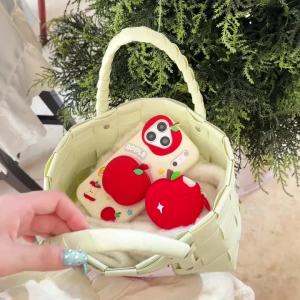 Kawaii 3D Red Shape Makeup Mirror Kickstand Case For iPhone 17 16 15 Pro Max Silicone Shell With Airpods Case Combo