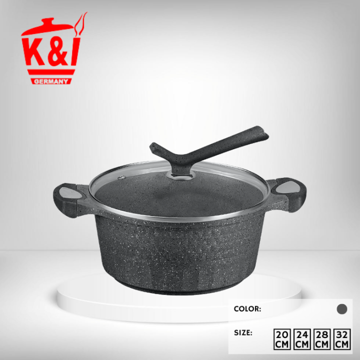 [K&I GERMANY] 20 24 28 32CM Die Cast Granite Casserole NonStick