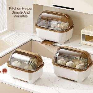 Kitchen Drain Bowl Rack with Lid for Home  Dustproof Tableware Storage Box  Practical and Space-saving Utensil Organizer