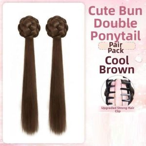 SUTONGXUE 2pcs 18 inch Tóc nối kiểu búi tết đuôi ngựa Tổng hợp Kẹp tóc Tóc giả đuôi ngựa đôi Thời trang Đa tầng Tóc giả thẳng dài dành cho phụ nữ