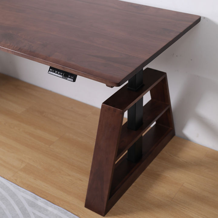 Black walnut solid wood electric lifting table office mobile automatic ...