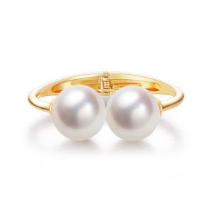 MOQIA Gold Wide Cuff Bangles Jewelry Metal Pearl Geometric Bracelet Fashion Decoration Curtain Buckle Women