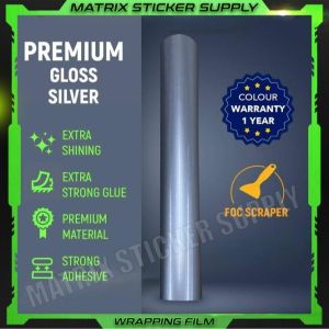 PREMIUM GLOSSY SILVER STICKER KERETA(152CM-Custom)Pelekat Sticker kilat wrapping full body vinyl wrap film car stickers