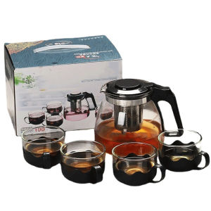 Chibi Home Care Teko Teapot Set Teh Sederhana 5pcs/set Teh Ketel Kaca Teapot dengan 4pcs Gelas Praktis Kantor Set Teapot 700ml Volume Besar Hadiah Pernikahan