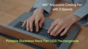 Portable Bladeless Hands Free Neck Fan USB Rechargeable 360 ° Adjustable Cooling Fan with 3 Speeds